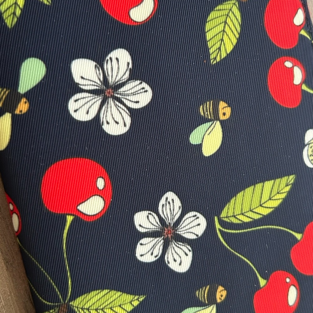 RFID Cherry Print Long Wallet Navy Floral Butterfly Card Holder - Picture 8 of 8